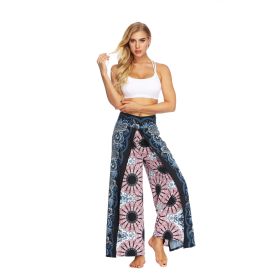 Digital Printed Yoga Wide Leg Pants (Color: Blue, size: L)