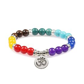 Colorful Beads Weathered Granite Crystal Bracelet Om Alloy Pendant Yoga Bracelet Wrist Ring (Color: 7BEST)