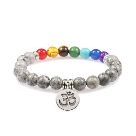 Colorful Beads Weathered Granite Crystal Bracelet Om Alloy Pendant Yoga Bracelet Wrist Ring (Color: Picasso)