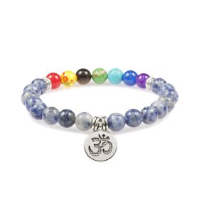 Colorful Beads Weathered Granite Crystal Bracelet Om Alloy Pendant Yoga Bracelet Wrist Ring (Color: White Dot Blue)