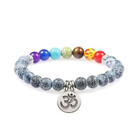 Colorful Beads Weathered Granite Crystal Bracelet Om Alloy Pendant Yoga Bracelet Wrist Ring (Color: Black Weathering)