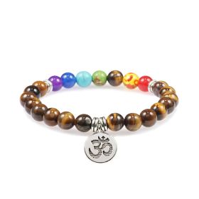 Colorful Beads Weathered Granite Crystal Bracelet Om Alloy Pendant Yoga Bracelet Wrist Ring (Color: Tiger Eye)