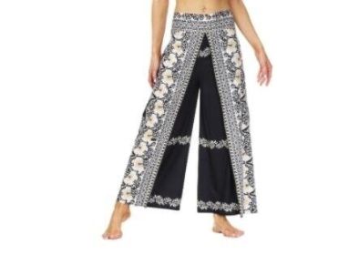 Slit Leg Palazzo Pants Flowy Yoga Pants (Color: Black, size: XL)