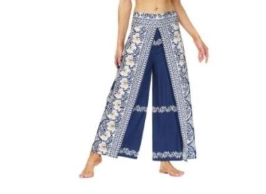 Slit Leg Palazzo Pants Flowy Yoga Pants (Color: Navy, size: M)