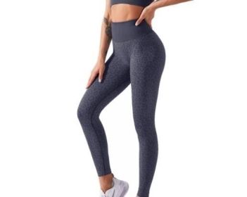 Leopard Print Yoga Fitness Leggings (Color: Gray, size: L)