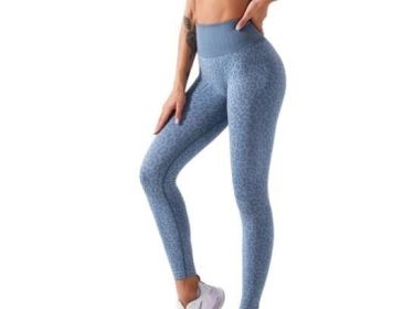 Leopard Print Yoga Fitness Leggings (Color: Blue, size: L)