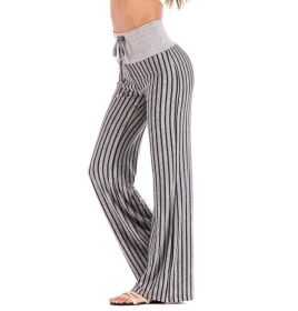 Women Pants Wide Leg Pants-High Waisted Drawstring Casual Loose Yoga Lounge Palazzo Pants (Color: 1, size: L)