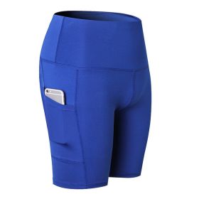 Women's Shorts Yoga Workout Running Compression Exercise Shorts Side Pockets (Color: Blue, size: XL)