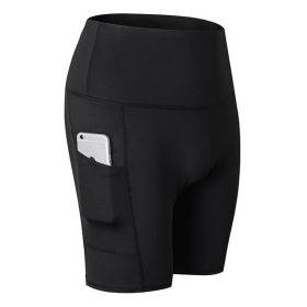 Women's Shorts Yoga Workout Running Compression Exercise Shorts Side Pockets (Color: Black, size: S)