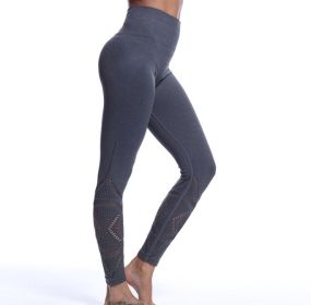 Leggings High Waist Hips Tight Stretch Openwork Quick Dry Fitness Yoga Pants Slim (Color: Gray, size: S)