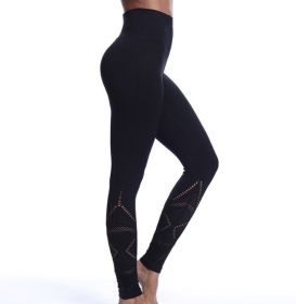 Leggings High Waist Hips Tight Stretch Openwork Quick Dry Fitness Yoga Pants Slim (Color: Black, size: XS)