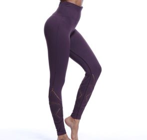 Leggings High Waist Hips Tight Stretch Openwork Quick Dry Fitness Yoga Pants Slim (Color: Purple, size: M)