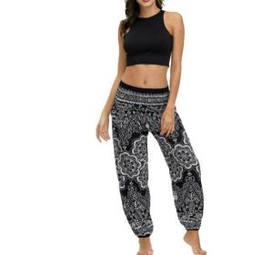 Women's Boho Yoga Pants Peacock Drawstring Thai Harem Pants (Color: H780, size: One Size)