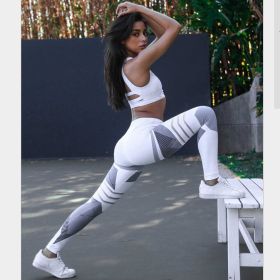 Digital printing high waist casual yoga print leggings (Color: White, size: L)