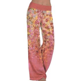 Women's Loose Positioning Printing Yoga Wide Leg Sports Trousers Women (Color: Burgundy, size: L)