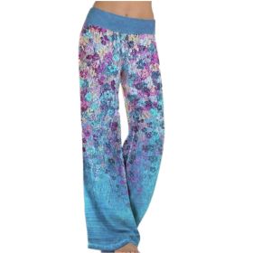 Women's Loose Positioning Printing Yoga Wide Leg Sports Trousers Women (Color: Sky Blue, size: XXXL)