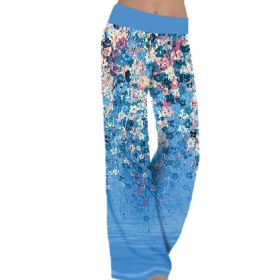 Women's Loose Positioning Printing Yoga Wide Leg Sports Trousers Women (Color: Blue, size: XXXL)