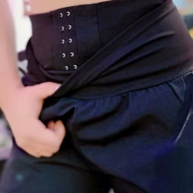 Solid Color High Waist Yoga Fitness Cropped Pants, Breasted Waist Straps Sports Jogging Pants, Women's Activewear (Color: Black, size: XL(12))