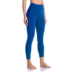 Women's High Waisted Yoga Pants 7/8 Length Leggings with Pockets (Color: Blue, size: X-Large)