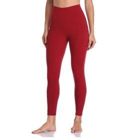 Women's High Waisted Yoga Pants 7/8 Length Leggings with Pockets (Color: Red, size: small)