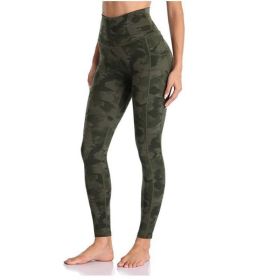 Women's High Waisted Yoga Pants 7/8 Length Leggings with Pockets (Color: Army Green, size: small)