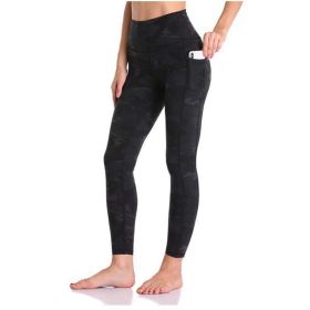 Women's High Waisted Yoga Pants 7/8 Length Leggings with Pockets (Color: Camouflage black, size: large)