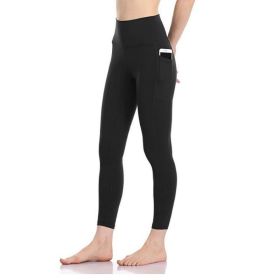 Women's High Waisted Yoga Pants 7/8 Length Leggings with Pockets (Color: Black, size: medium)