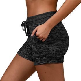 Women's bottoming quick-drying shorts yoga pants casual sports waist tie elastic shorts (Color: Black, size: XXXXL)