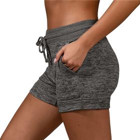 Women's bottoming quick-drying shorts yoga pants casual sports waist tie elastic shorts (Color: Dark Grey, size: S)