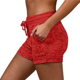 Women's bottoming quick-drying shorts yoga pants casual sports waist tie elastic shorts (Color: Red, size: S)