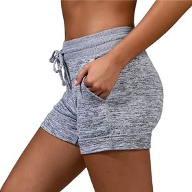 Women's bottoming quick-drying shorts yoga pants casual sports waist tie elastic shorts (Color: Light gray, size: XXXXL)