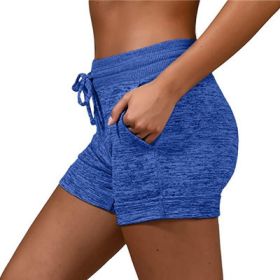 Women's bottoming quick-drying shorts yoga pants casual sports waist tie elastic shorts (Color: Blue, size: XXXL)