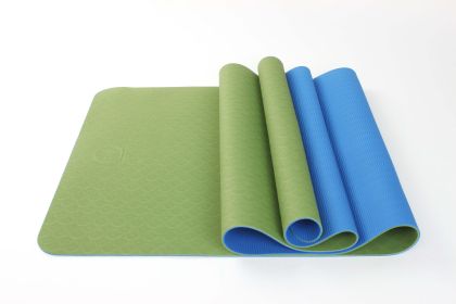 2 Tone TPE Premium Yoga Mat (Color: Green-Dark Blue)