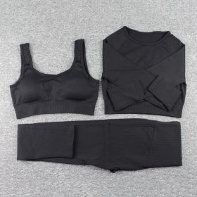 Hollowing Out Seamless Activewear Gym Wear One Shoulder Women Yoga Sets Fitness 3PCS Workout Clothes Sport Suit (black: XXL)