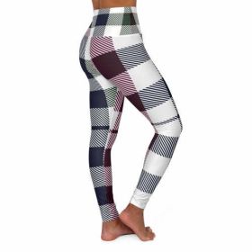 High Waisted Yoga Pants, Blue Burgundy Green And Black Plaid Style (size: 2XL)