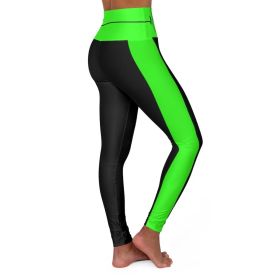 High Waisted Yoga Leggings, Black And Neon Green Beating Heart Sports Pants (size: XS)